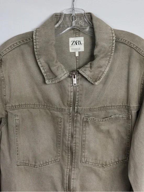 Zara Olive Utility Jacket Zip Front Cropped Size M Women’s - Picture 4 of 9